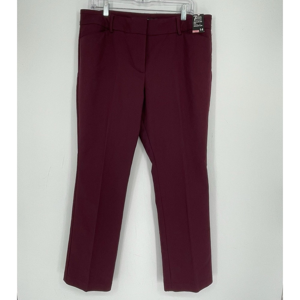 New York & Company Women's Burgundy Signature Fit Straight Leg Trousers Size 14